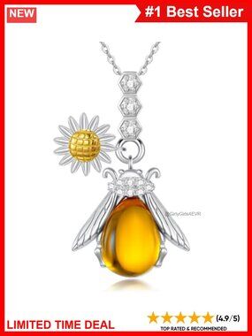 Sterling Silver Bee Sunflower Pendant Necklace Hypoallergenic Gift